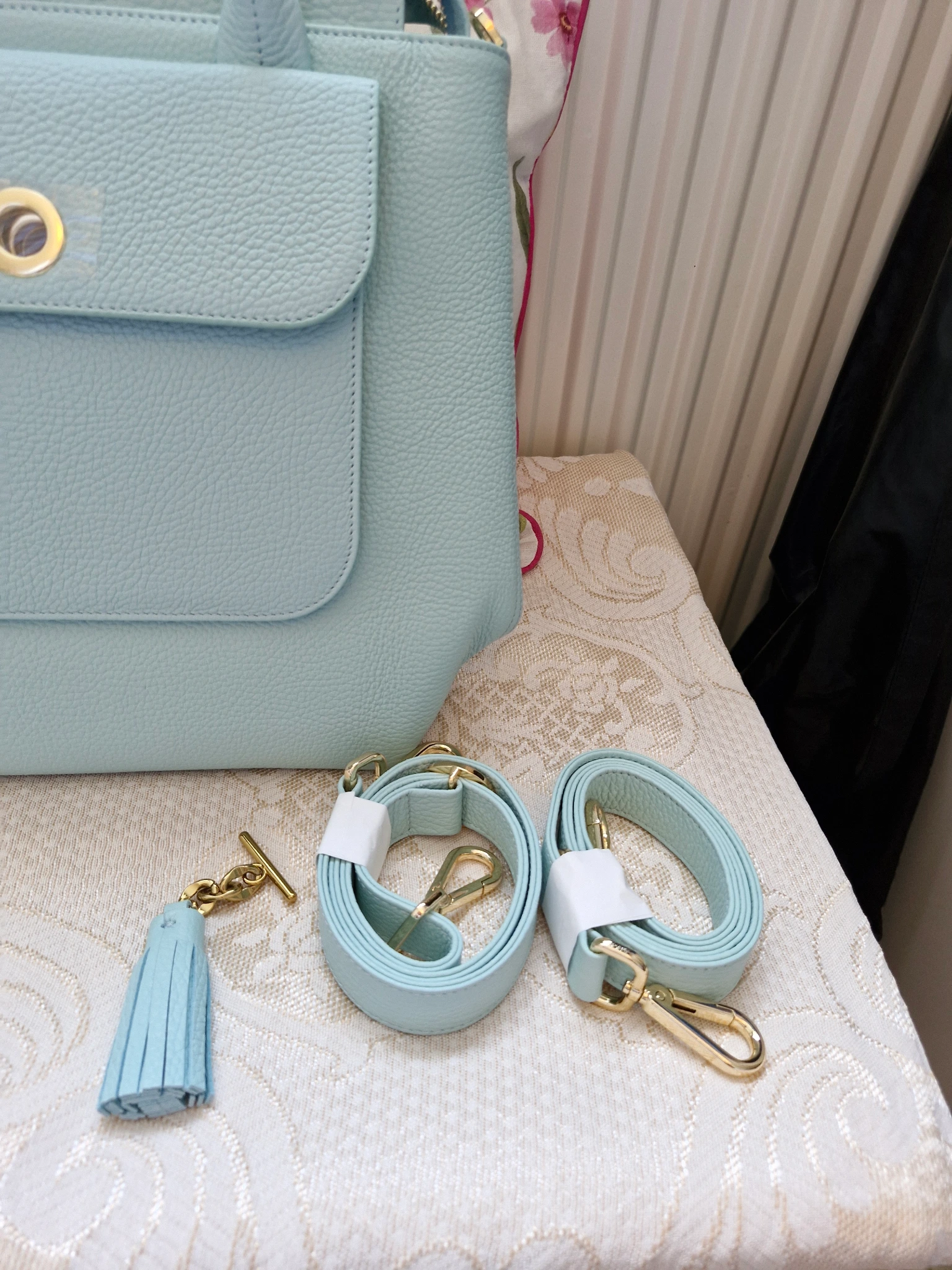 Tiffany mint mini poppy brand new gold hardware fully loaded 