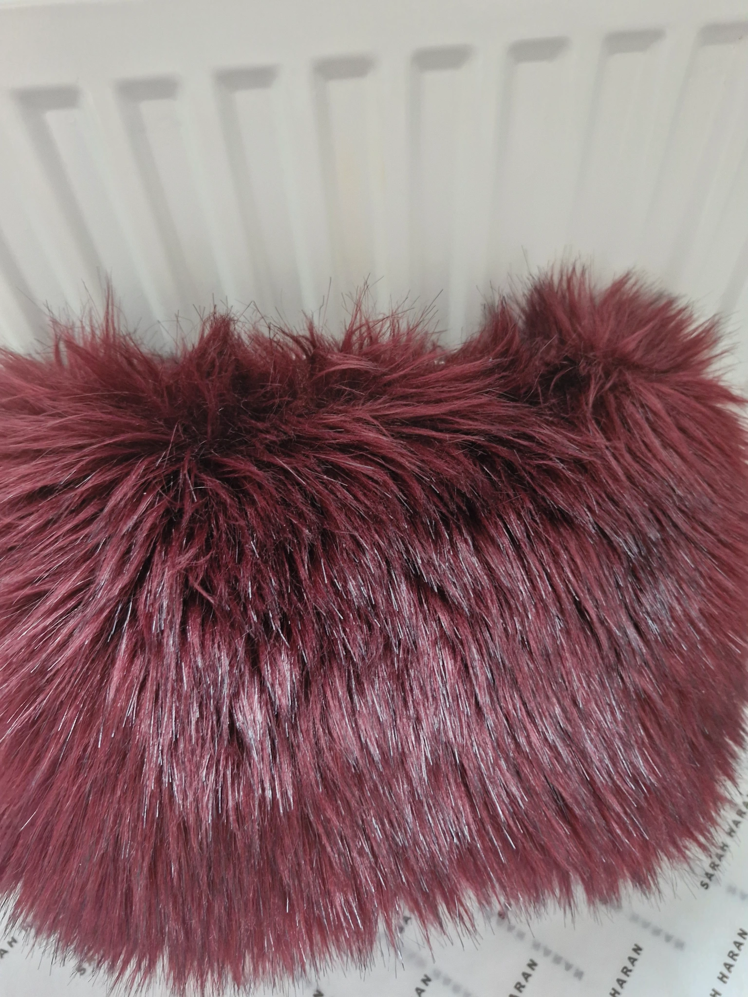 Burgundy faux fur muff fluffy bag shw 