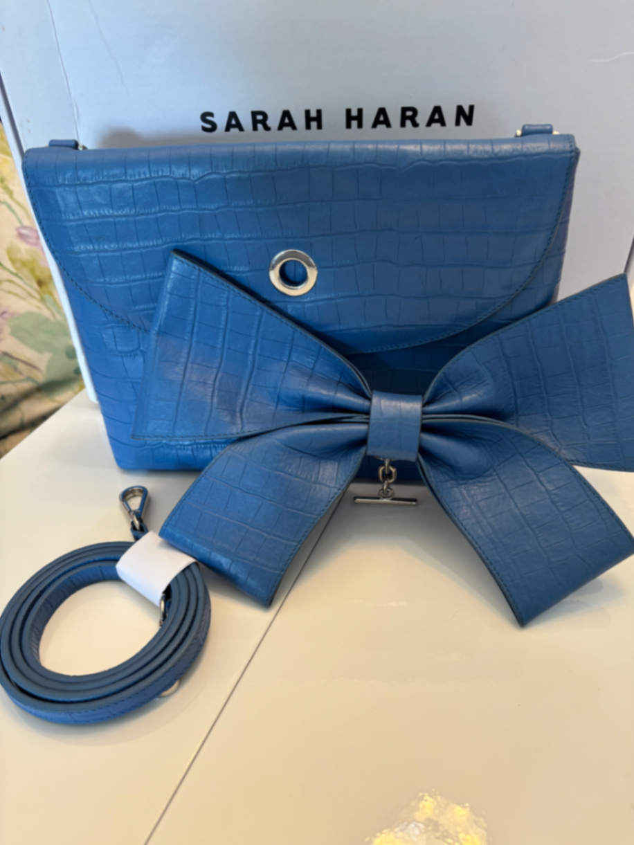 Blue moc croc Bow & Jasmine bag with strap SHW
