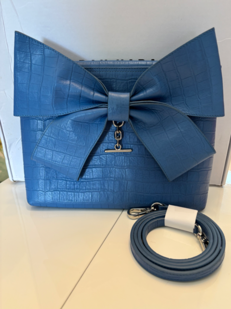 Blue moc croc Bow & Jasmine bag with strap SHW
