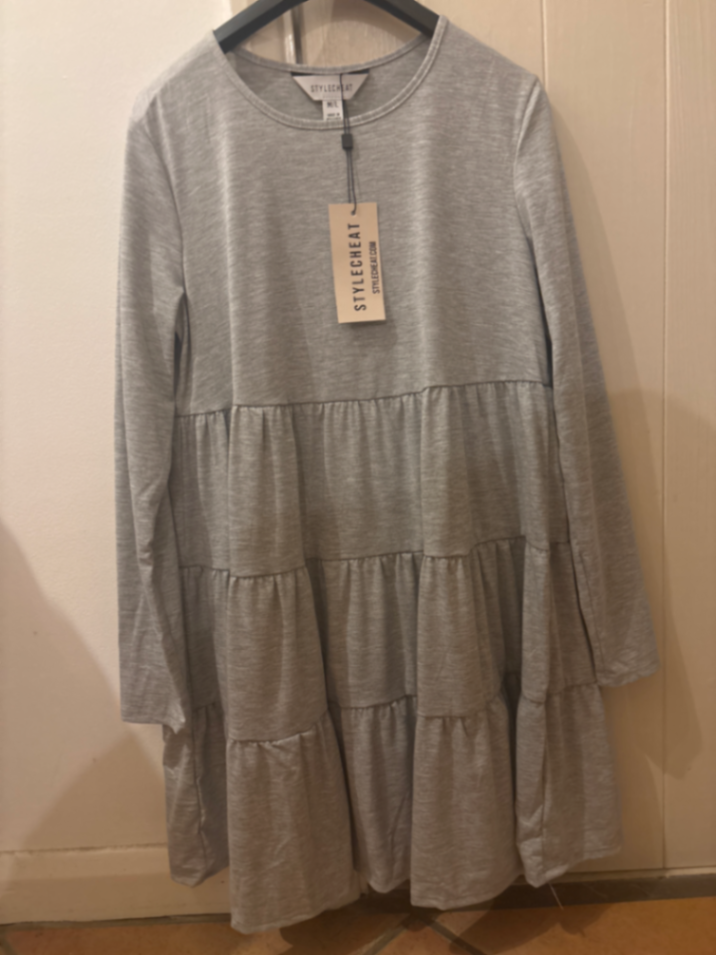 Stef Grey Tiered Jersey Smock Dress