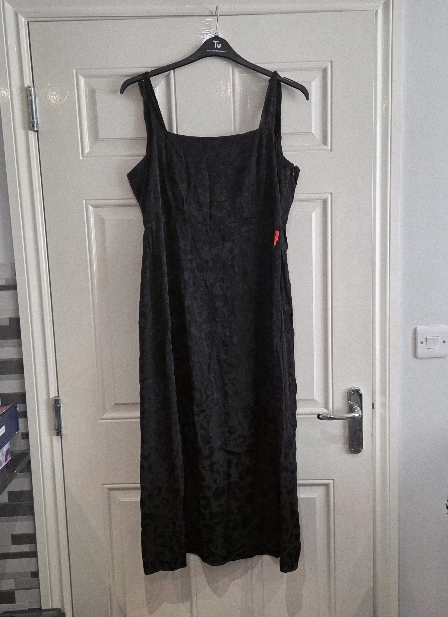 Black Jacquard Leopard Tie Shoulder Dress