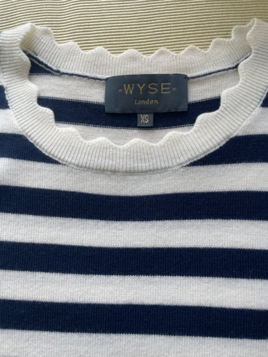 Fleurine Scallop Jumper - Midnight/Ecru Stripe