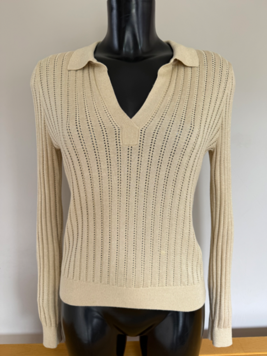 Wyse Gold Knit Small UK 10 NEW Pinhole design Collar & V neck