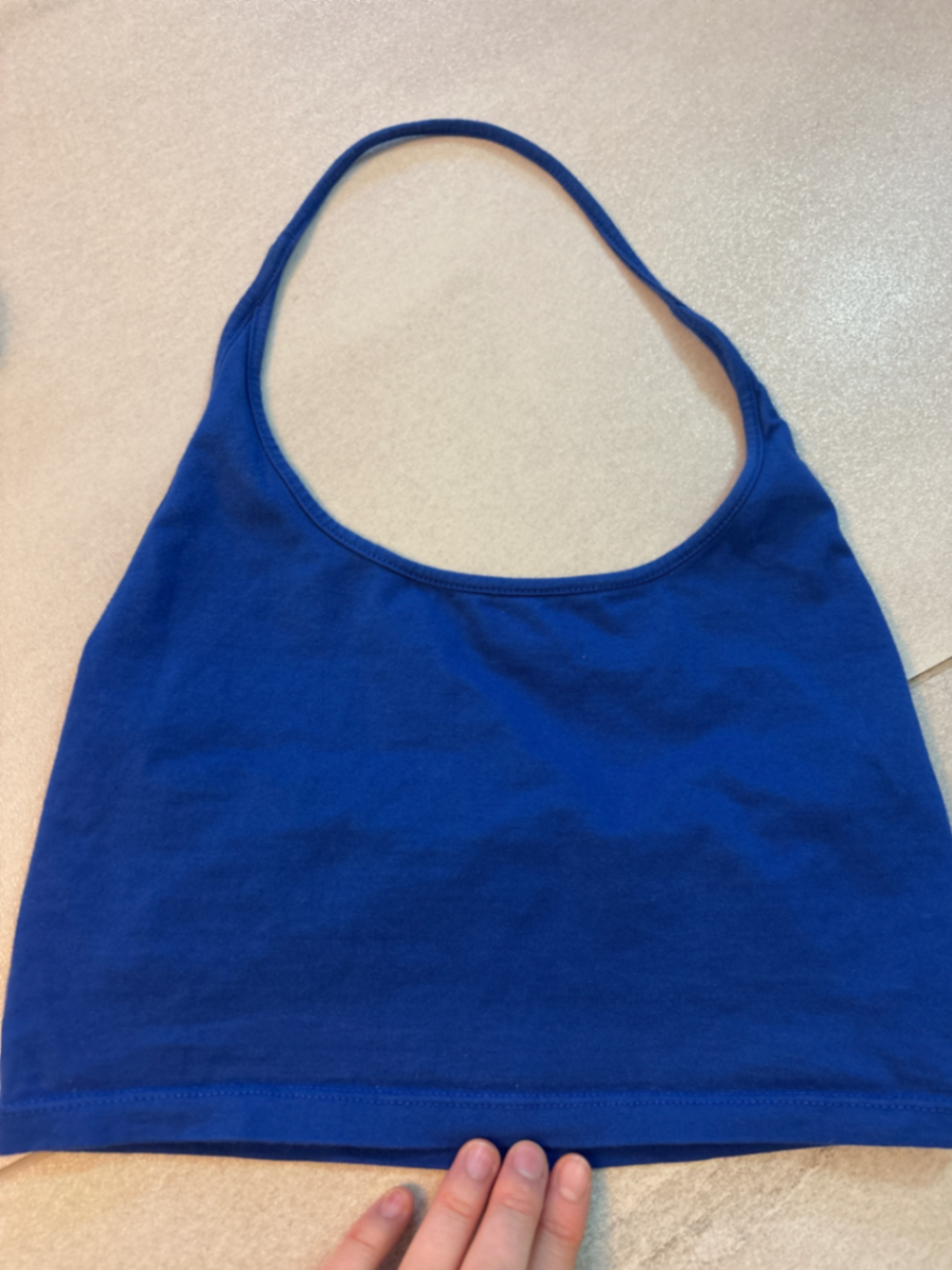 Cobalt Blue Long Sleeve Halterneck Crop Top