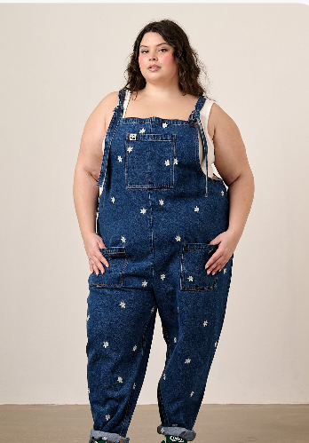 Toluca - Denim Barrel Leg Dungarees in Vintage Wash