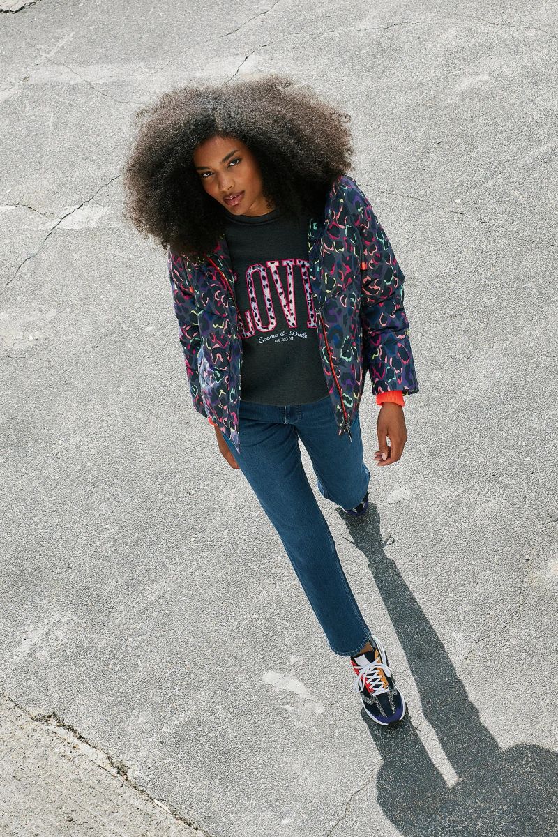 Grey with Rainbow Shadow Leopard Short Puffer Coat