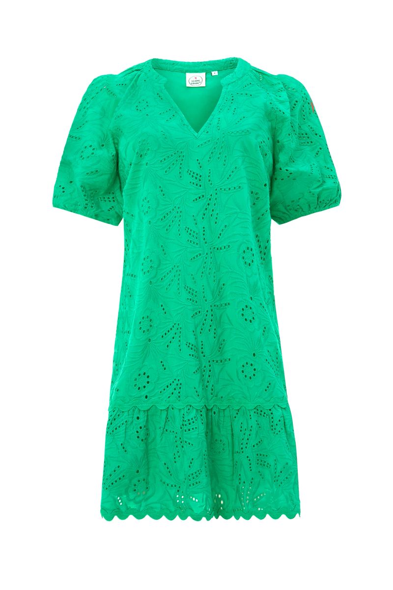 Green V-Neck Broderie Short Dress