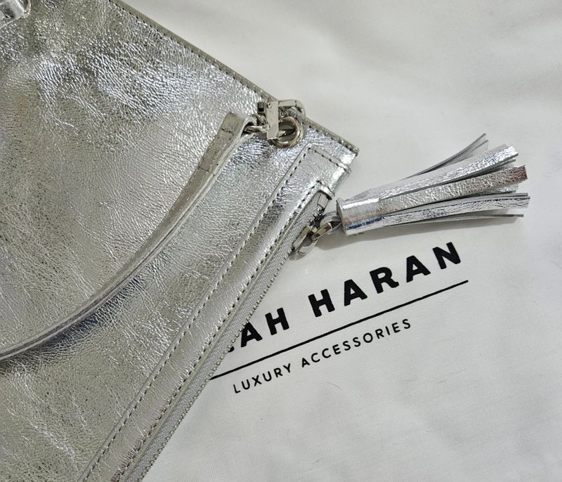 Clover Pouch - Metallic Silver with Silver hardware