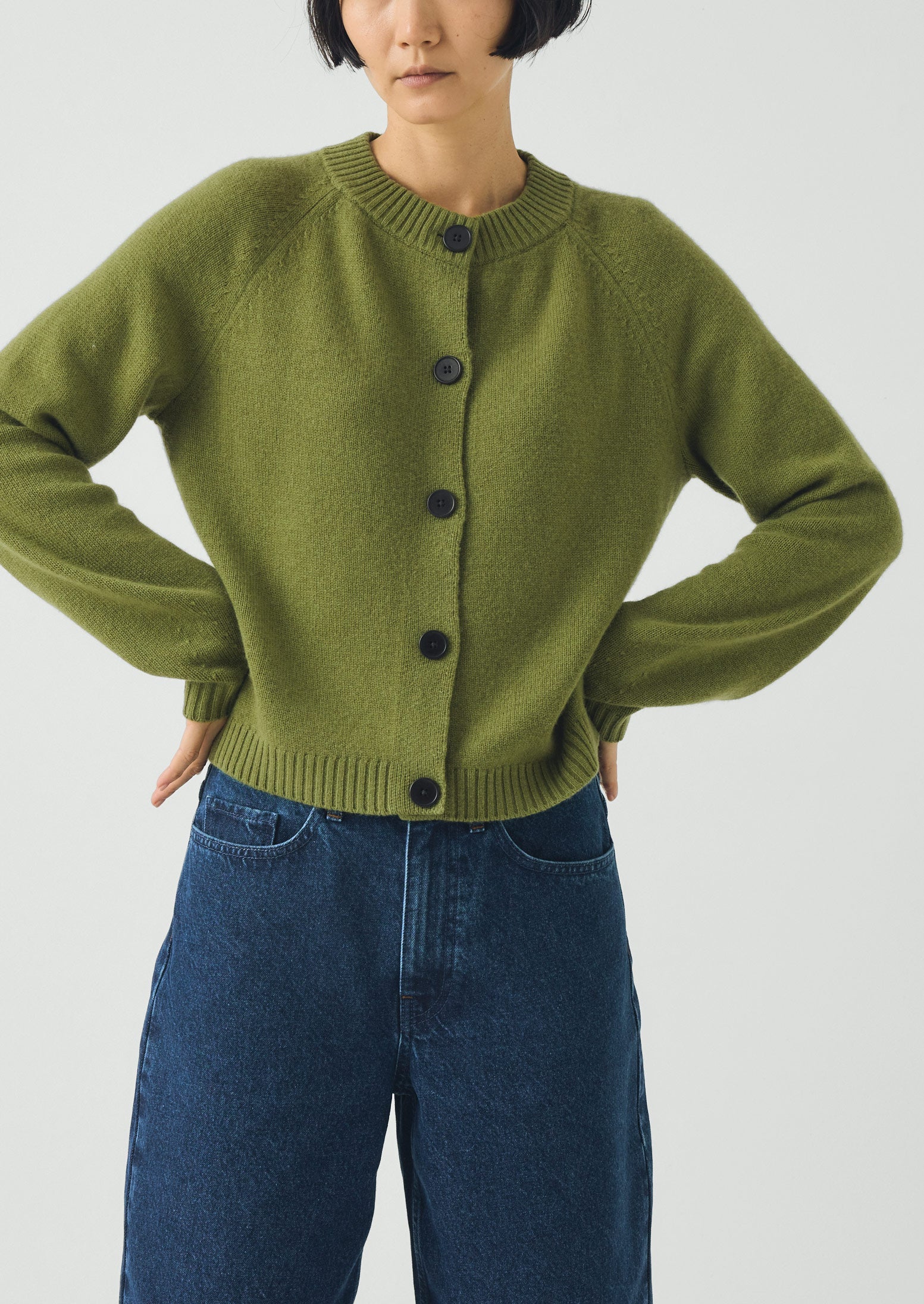 Eden Wool Cashmere Raglan Cardigan - Soft Green