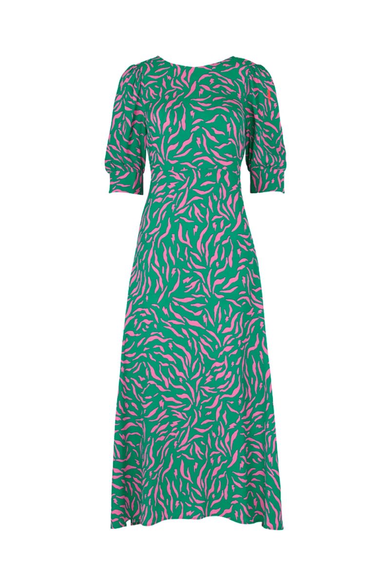 Bright Green with Pink Zebra Midi Dress