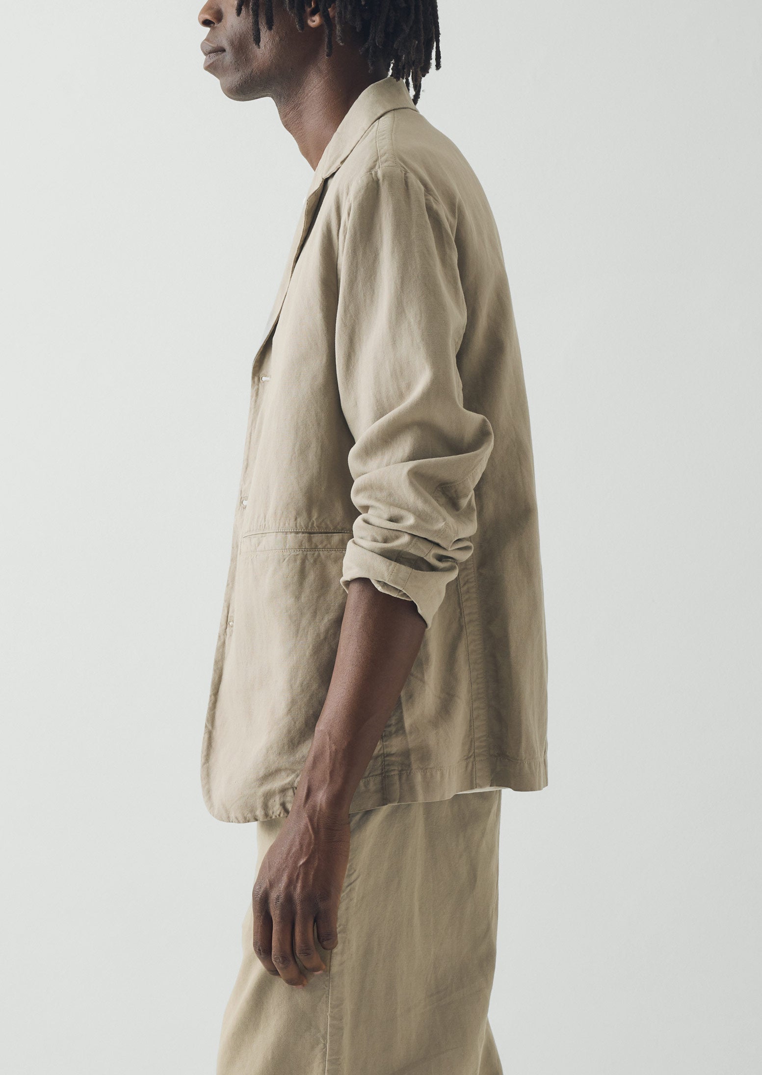 High Break Cotton Linen Blazer - Salt