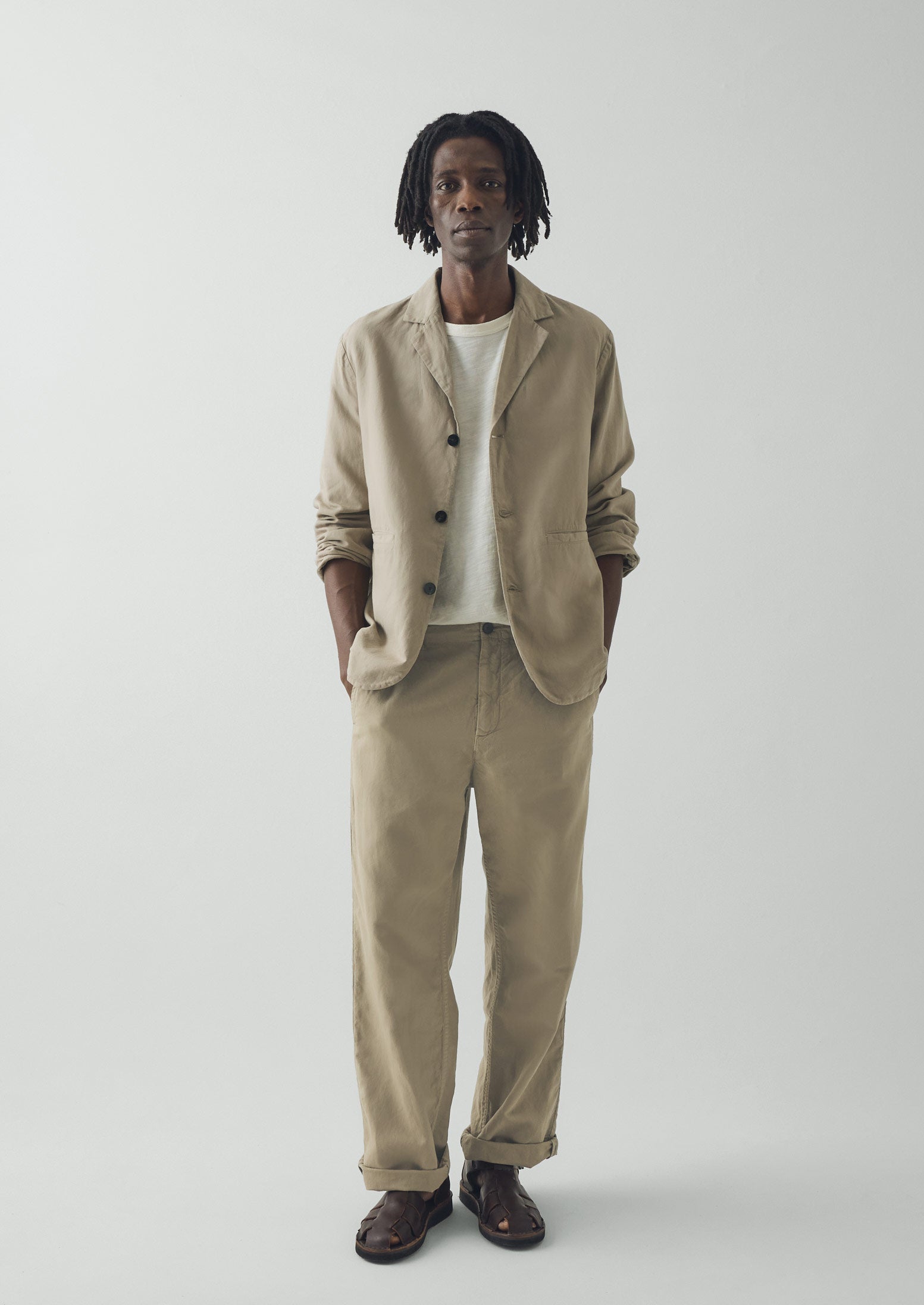 High Break Cotton Linen Blazer - Salt