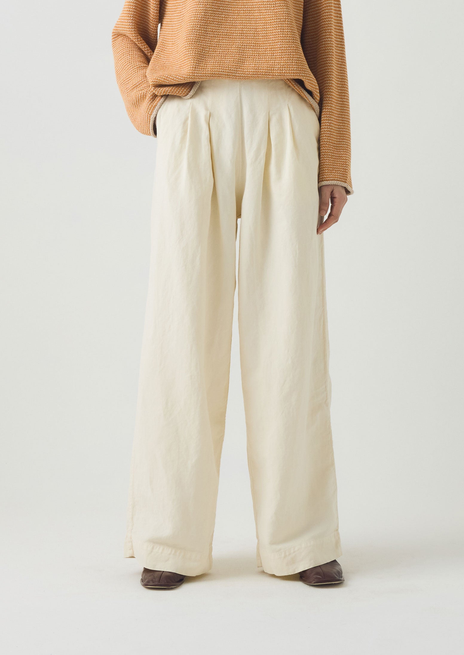 Corinne Cotton Linen Wide Leg Trousers - Parchment