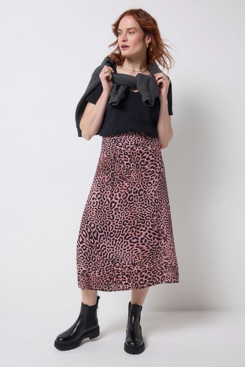 Neutral Leopard Ray Midi Slip Skirt