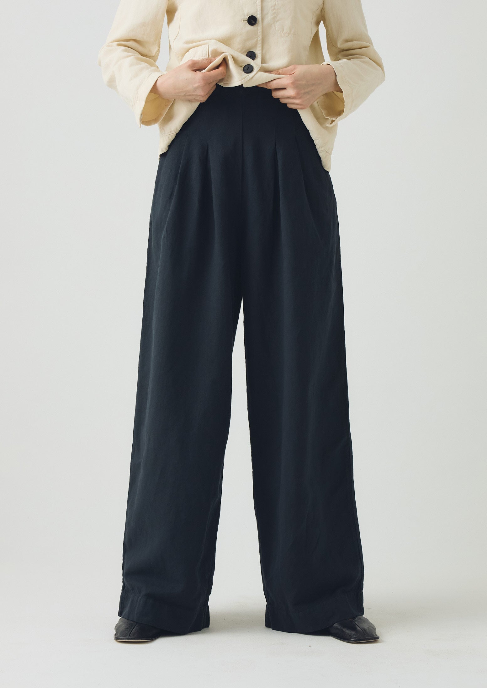 Corinne Cotton Linen Wide Leg Trousers - Slate Navy