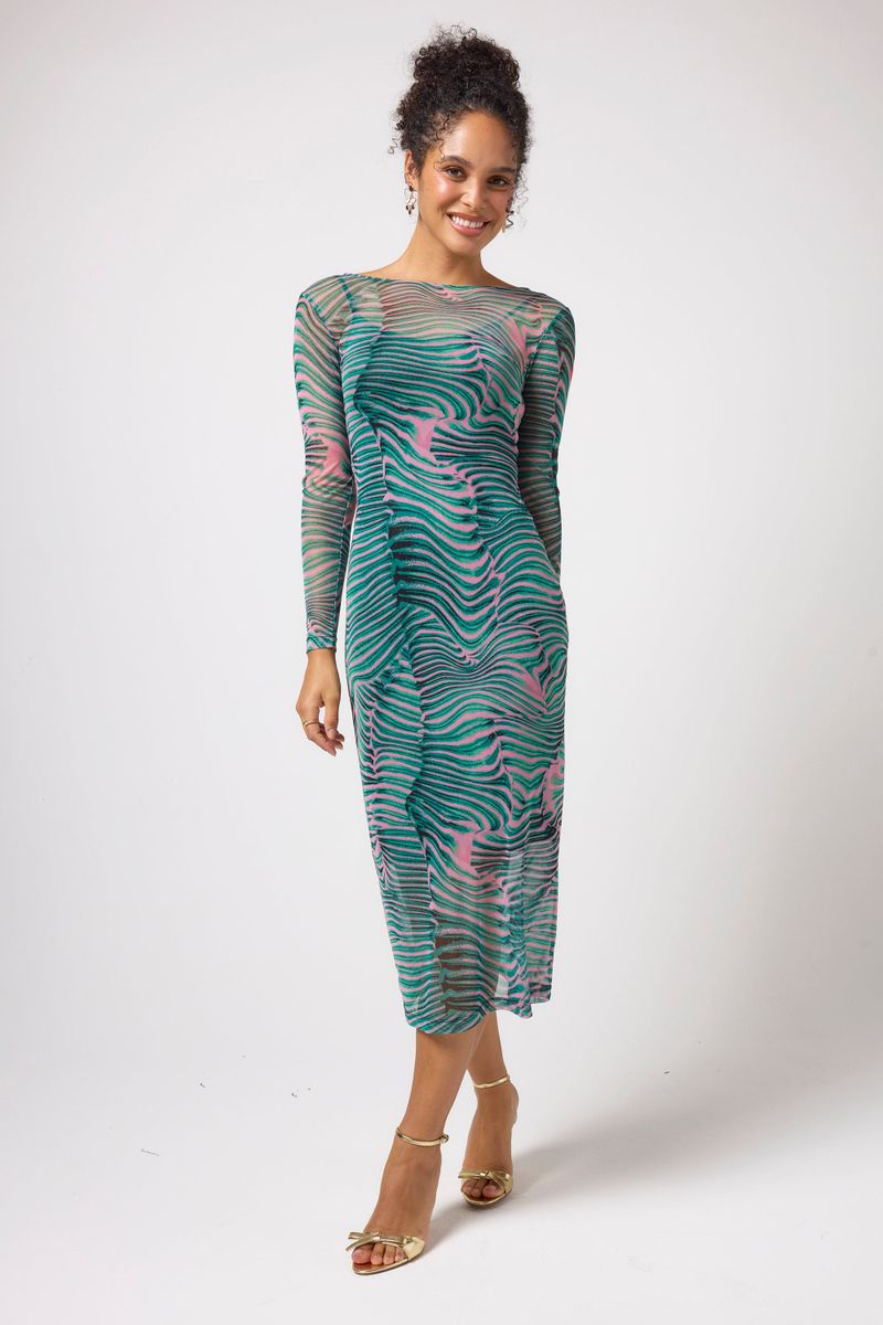 Green Tiger Moth Mesh Midi Dress