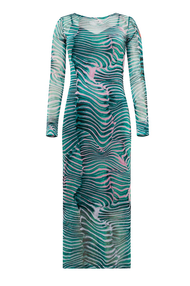 Green Tiger Moth Mesh Midi Dress