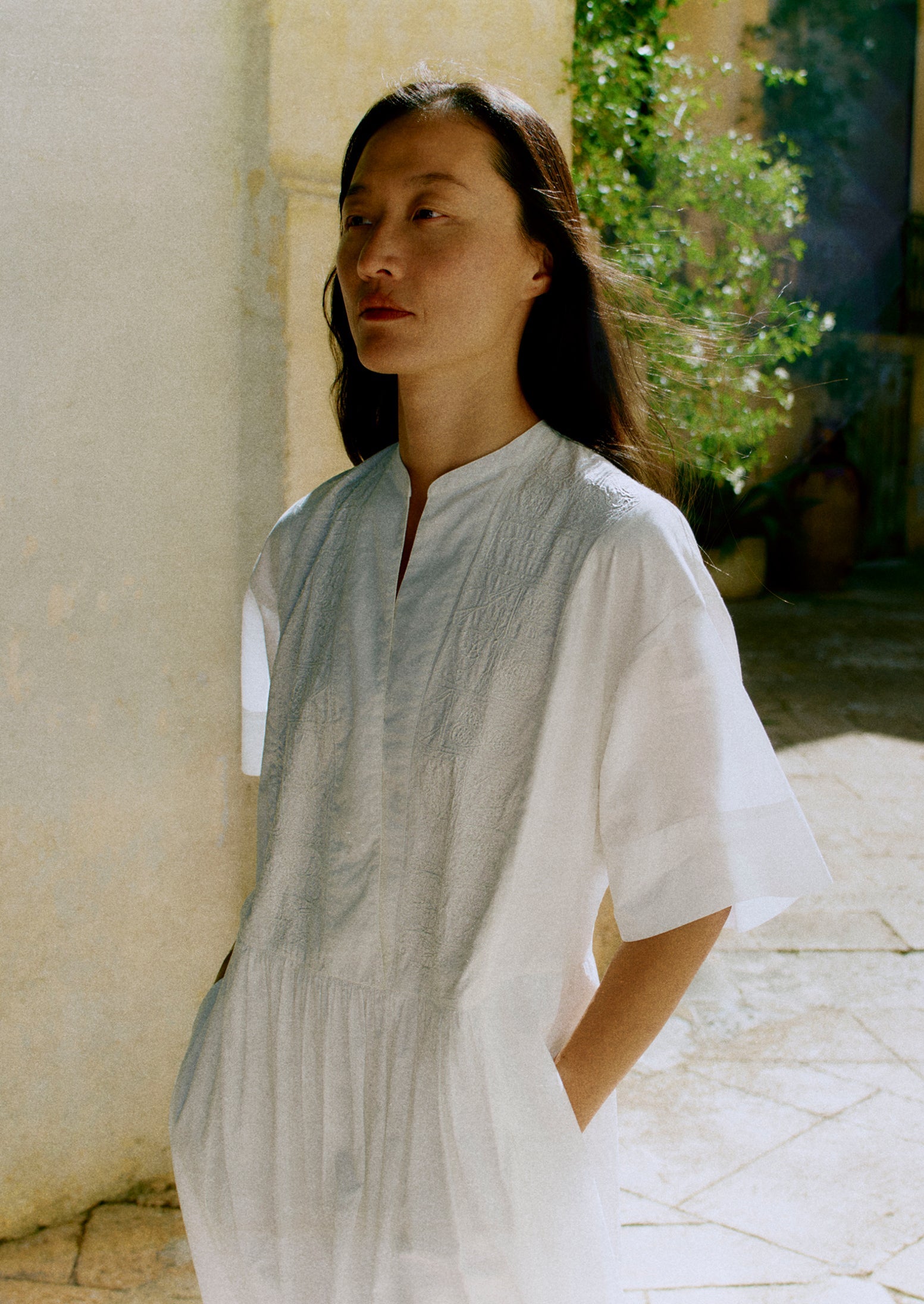 Embroidered Cotton Voile Dress - Chalk White