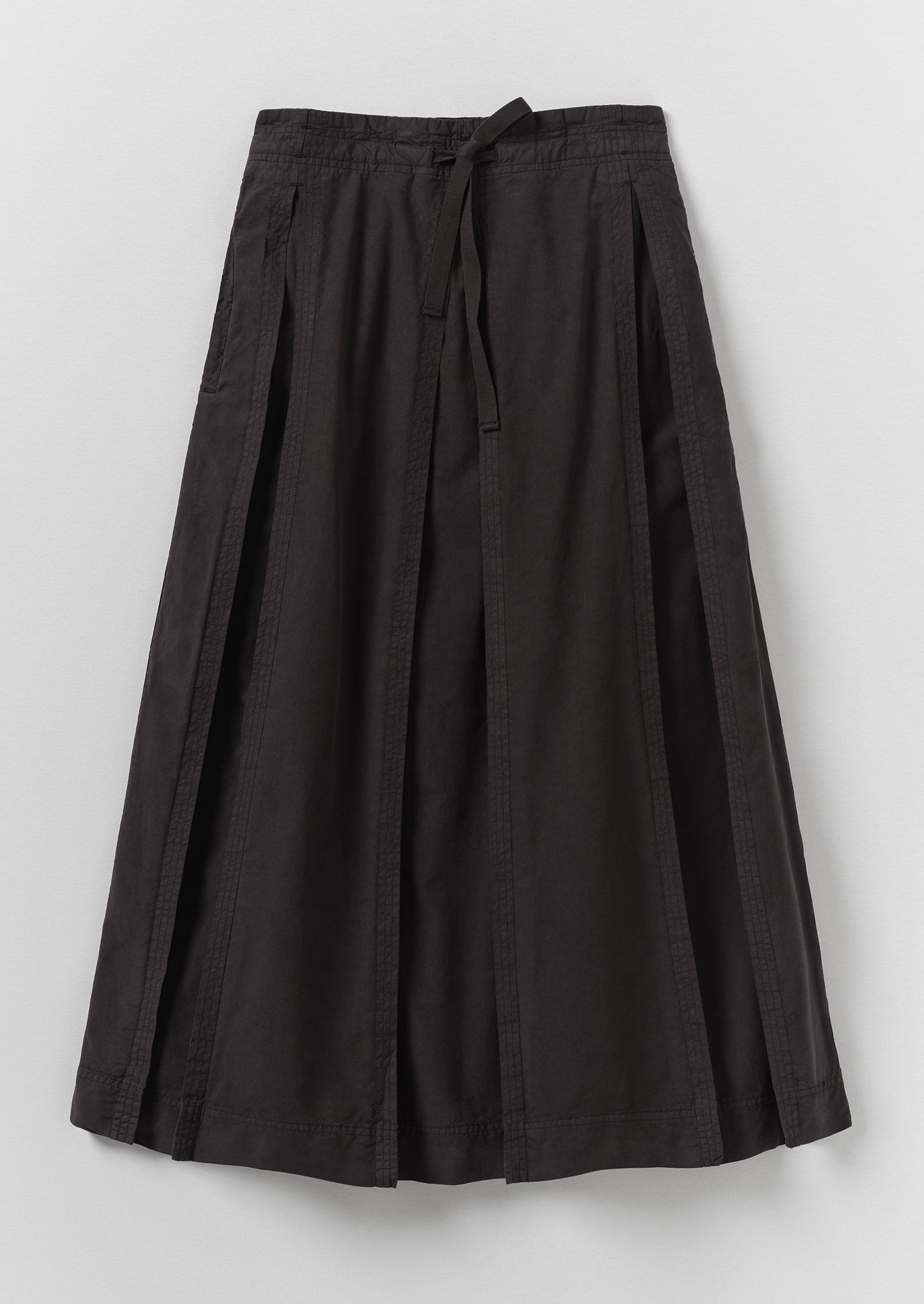 Cotton Linen Poplin Box Pleat Skirt - Slate