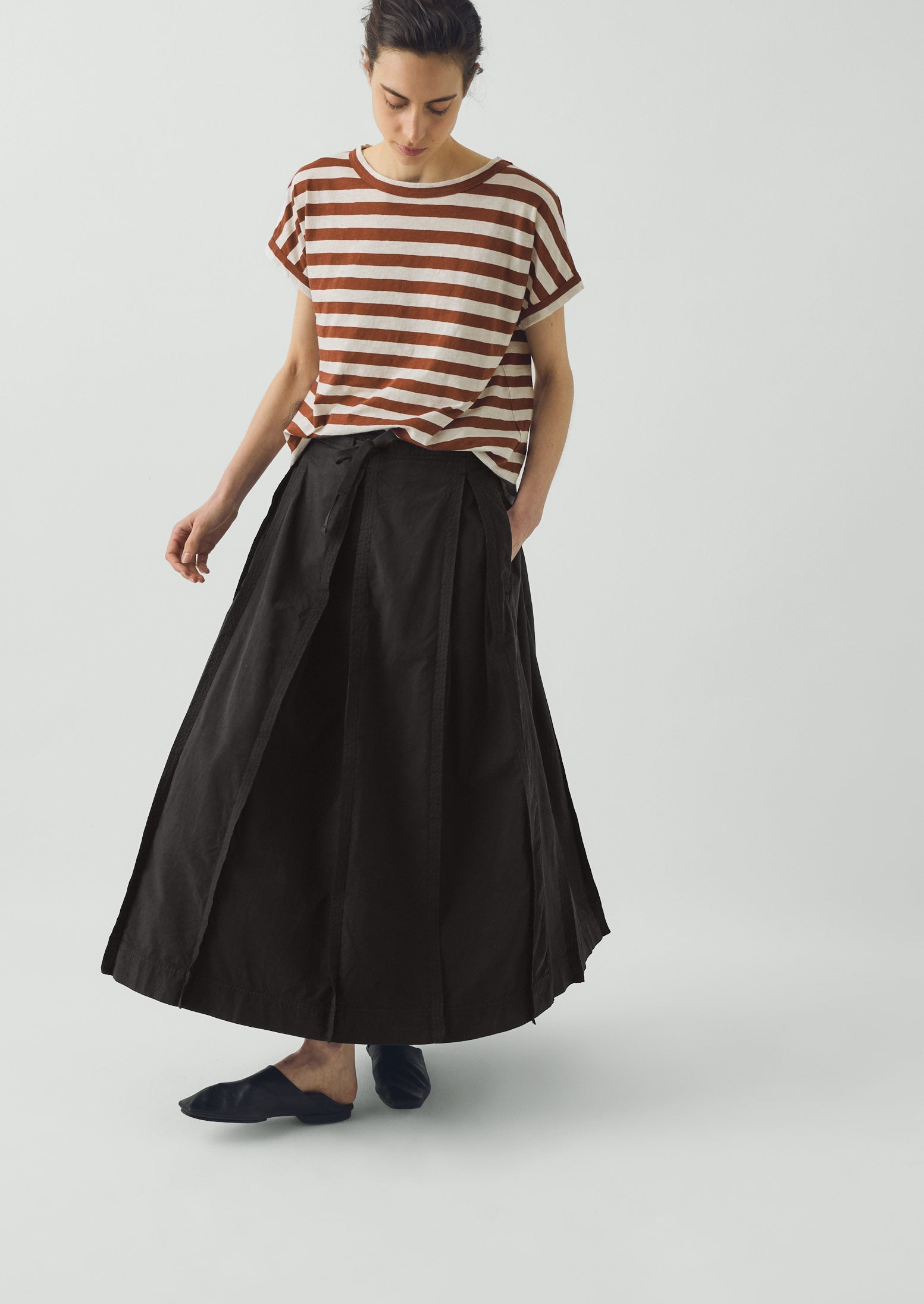 Cotton Linen Poplin Box Pleat Skirt - Slate