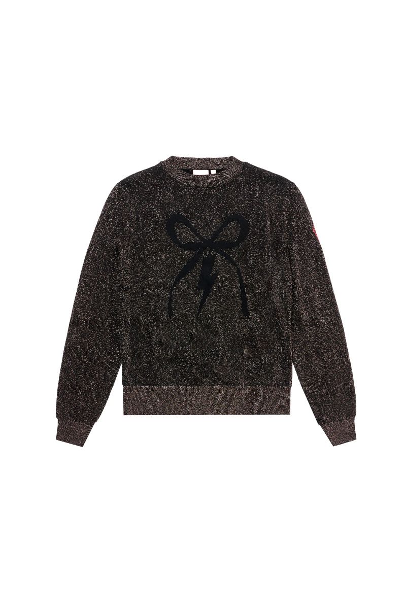 Rose Gold with Black Ribbon and Lightning Bolt Metallic Knit Jumper