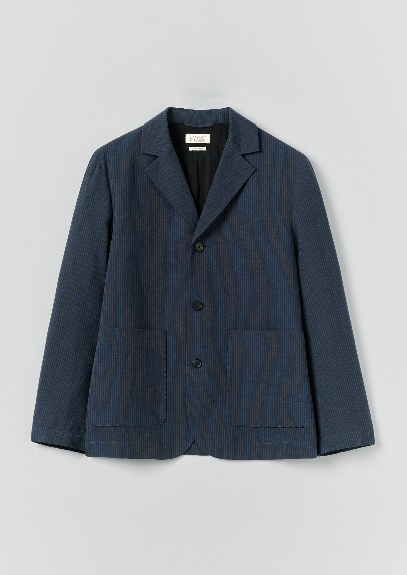 Running Stitch Cotton Linen Blazer - Navy/Fawn