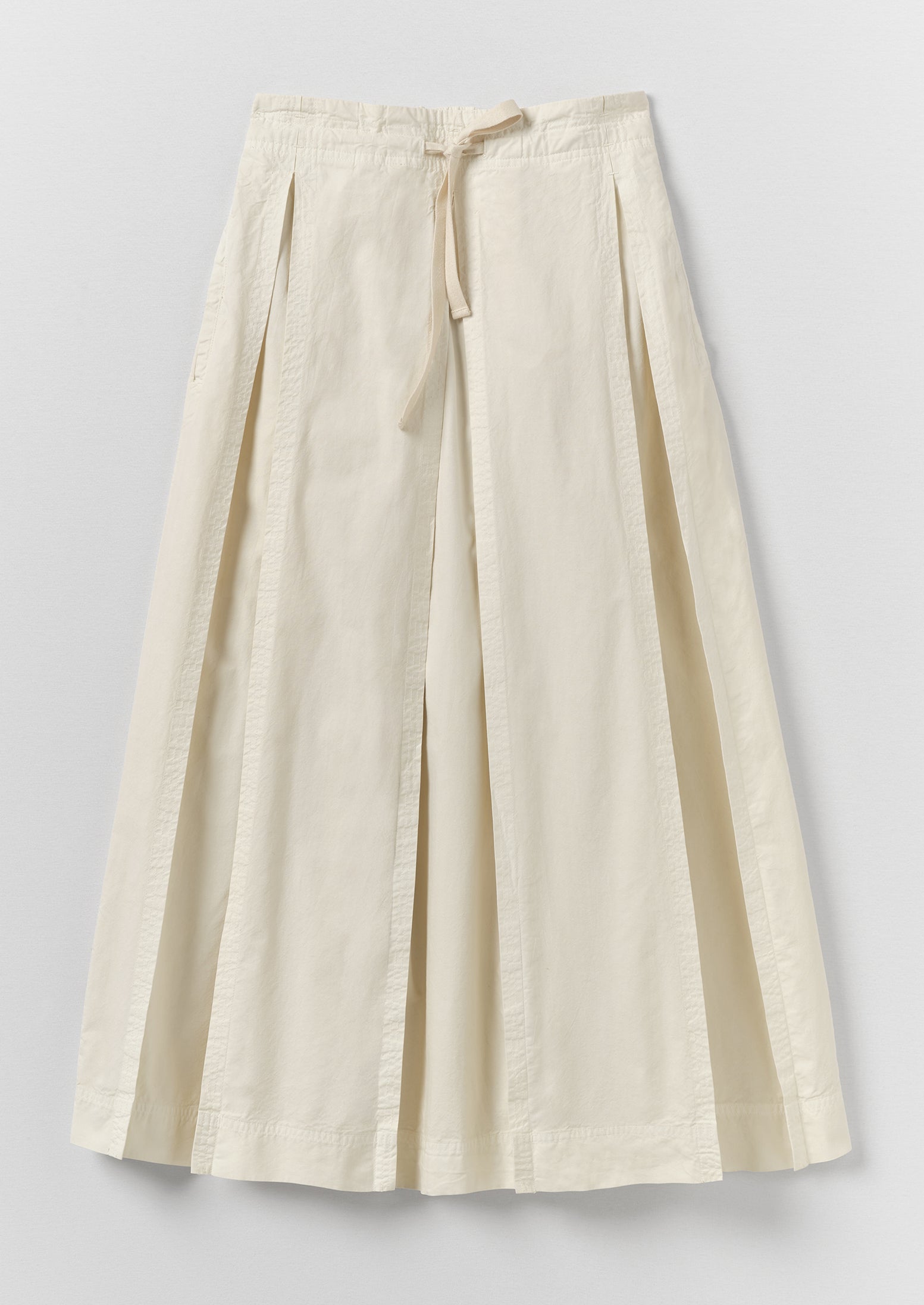 Cotton Linen Poplin Box Pleat Skirt - Ecru