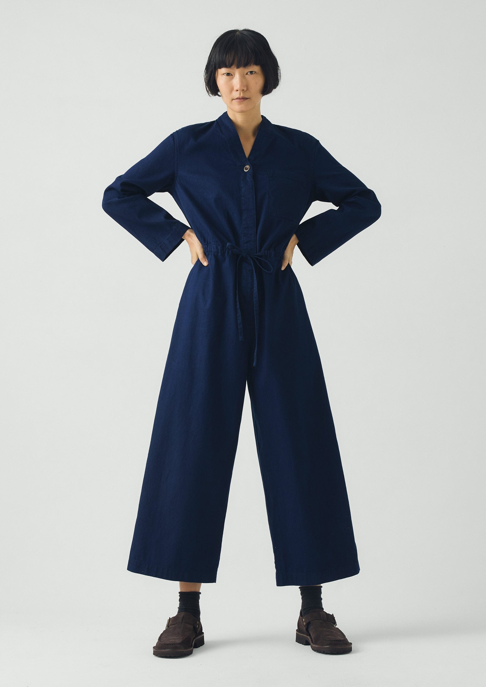 Indigo Cotton Twill Jumpsuit - Indigo
