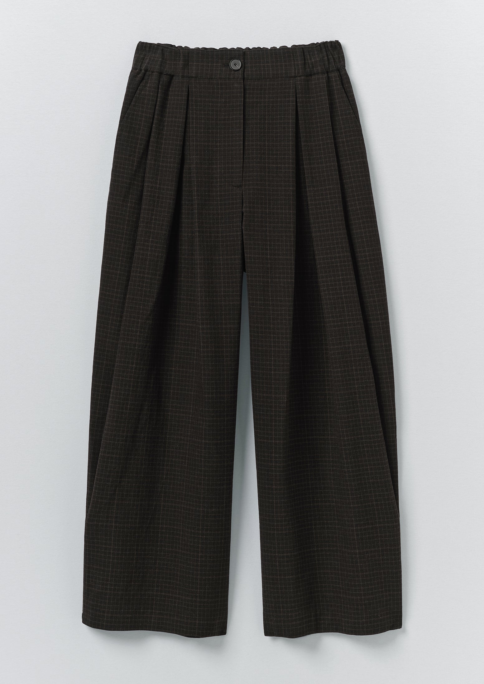 Carys Check Cotton Wool Wide Leg Trousers - Slate