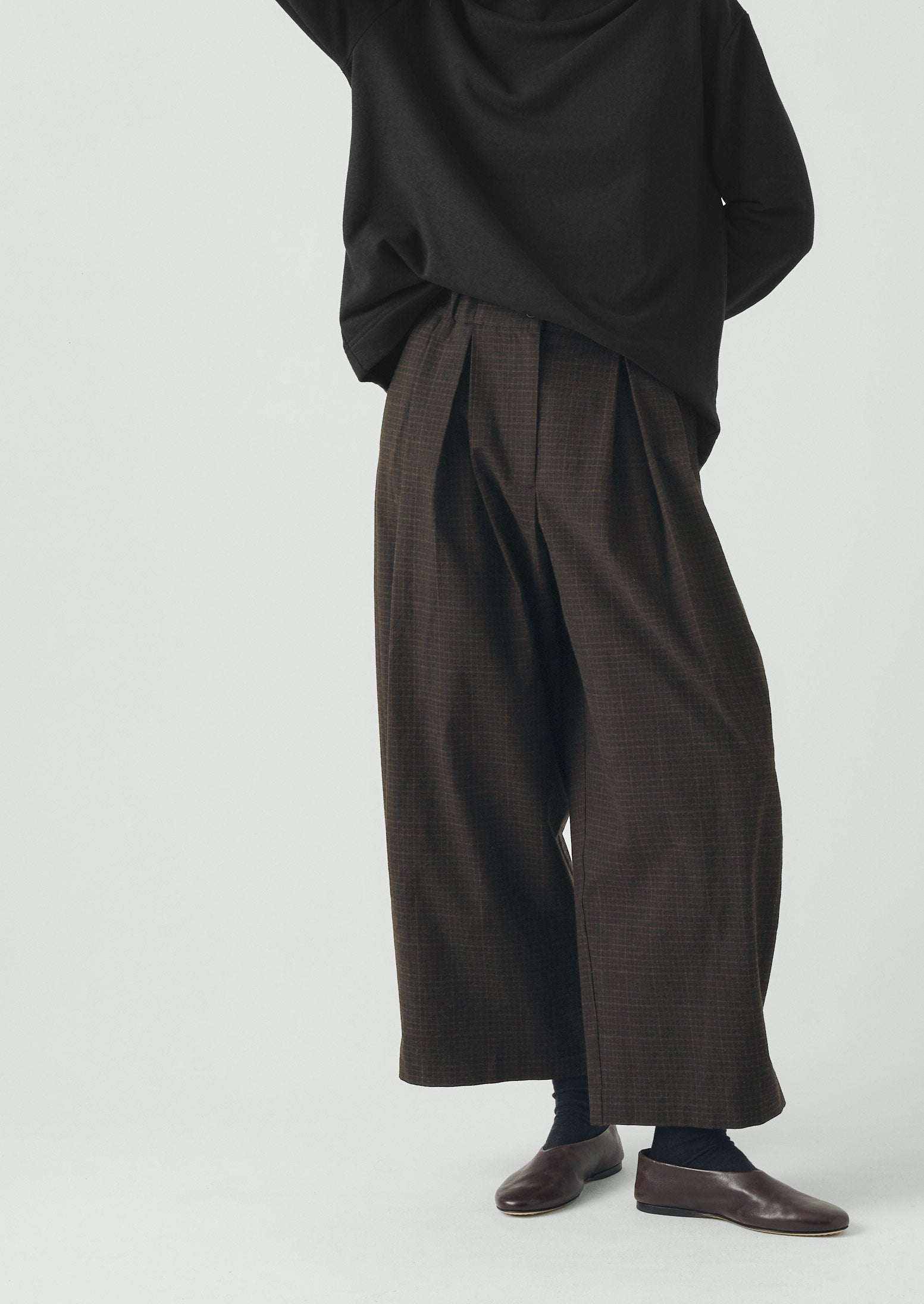Carys Check Cotton Wool Wide Leg Trousers - Slate