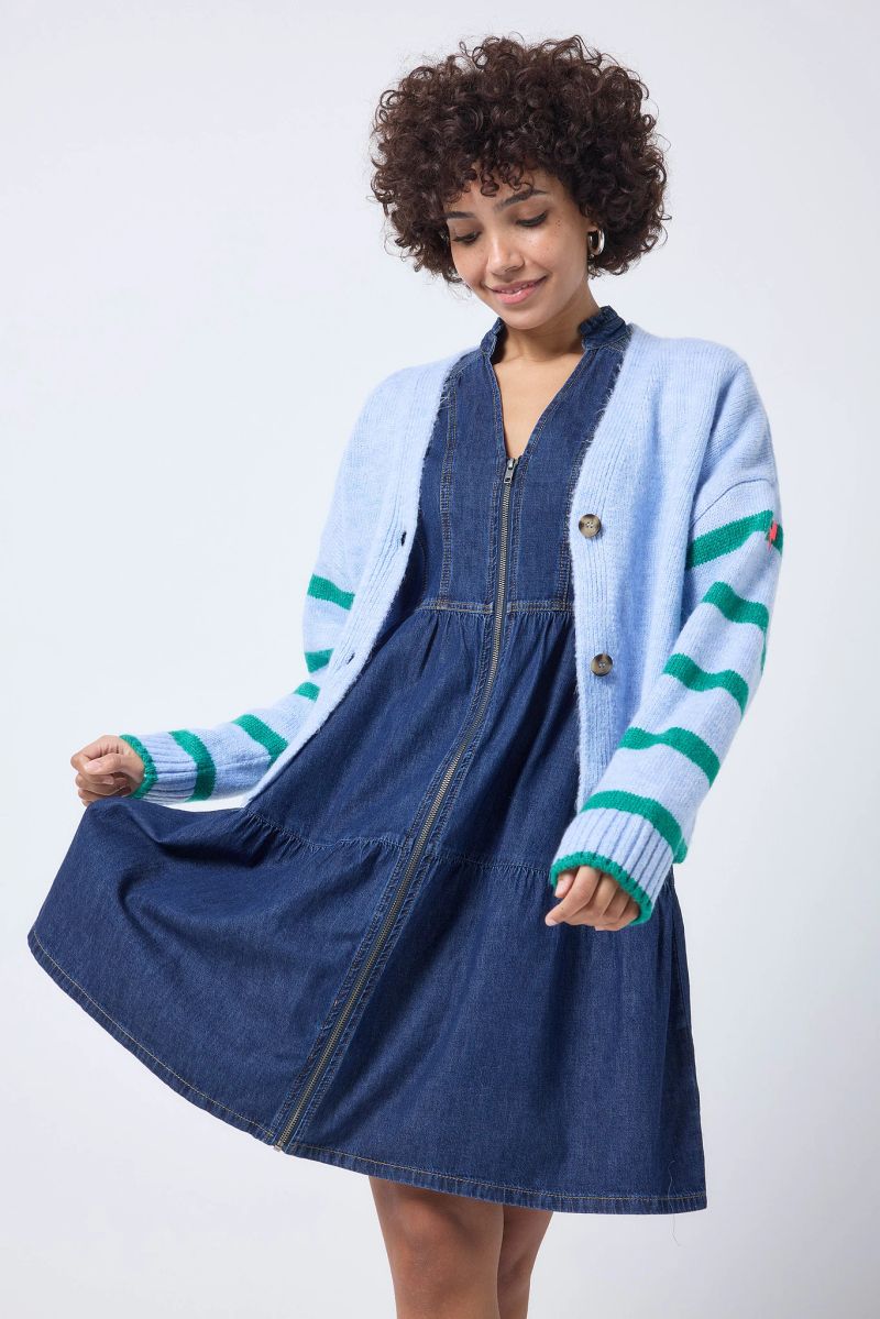 Light Blue and Green Stripe Cardigan