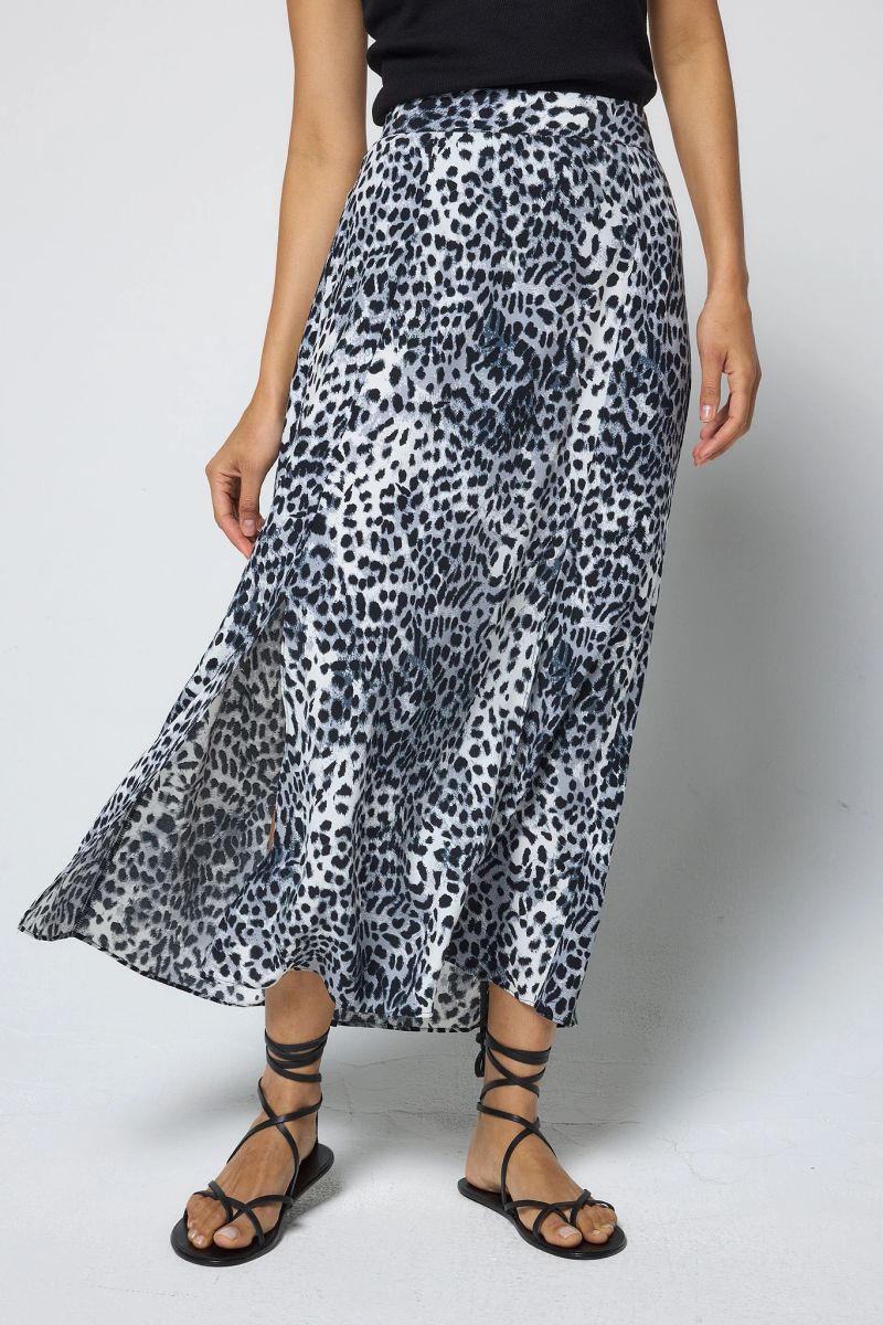 Grey with White and Black Cheetah Split Front Skirt