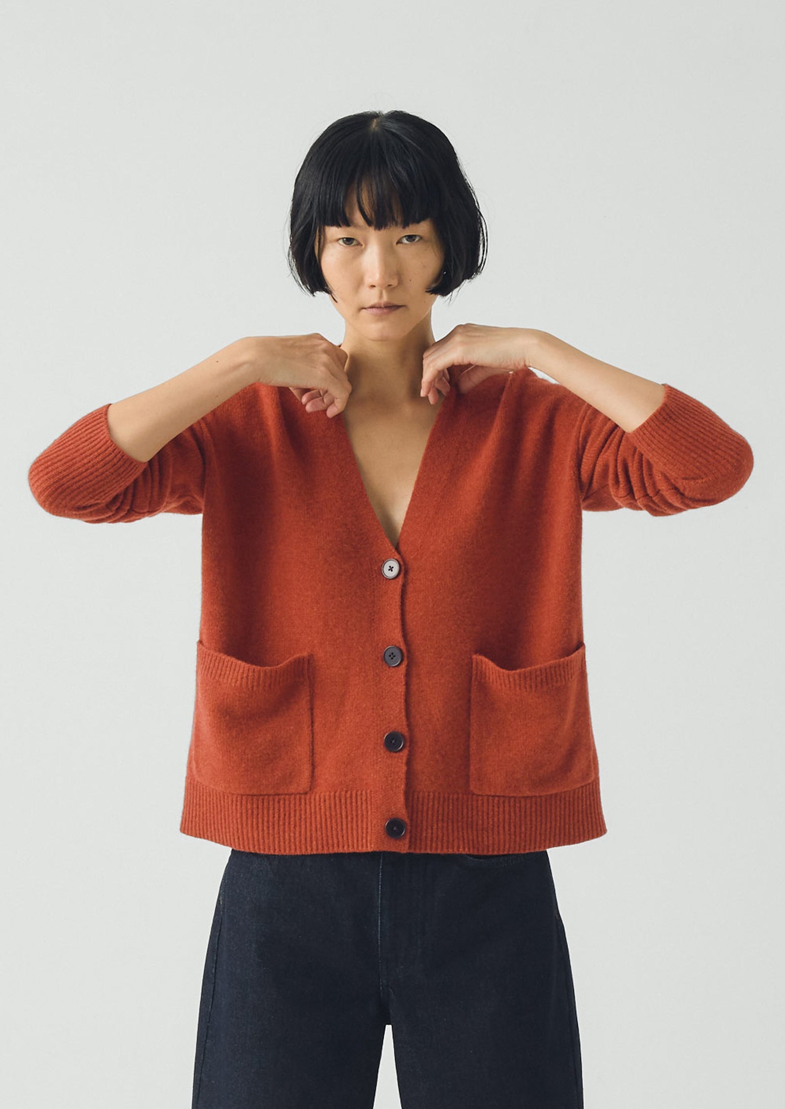 Ffion Wool Cashmere Boxy Cardigan - Terracotta