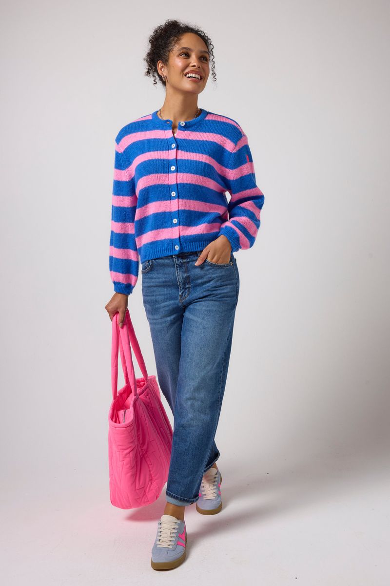 Blue with Pink Stripe Cardigan