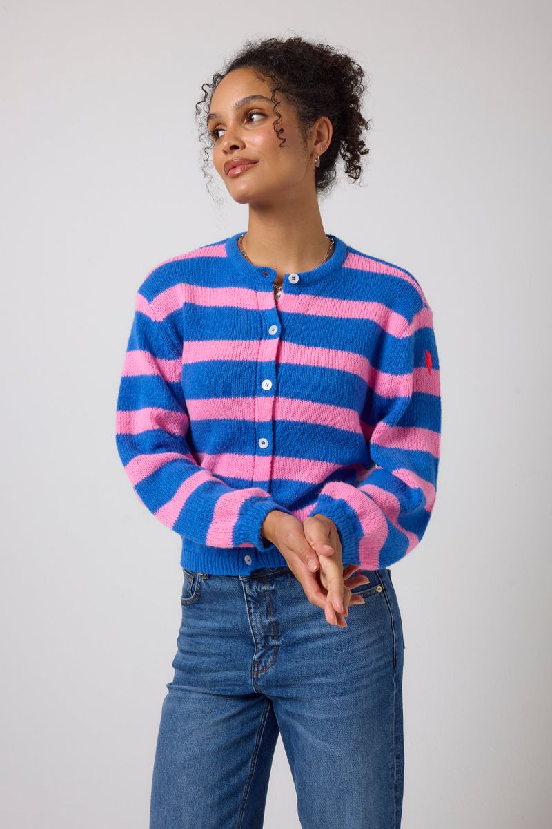 Blue with Pink Stripe Cardigan