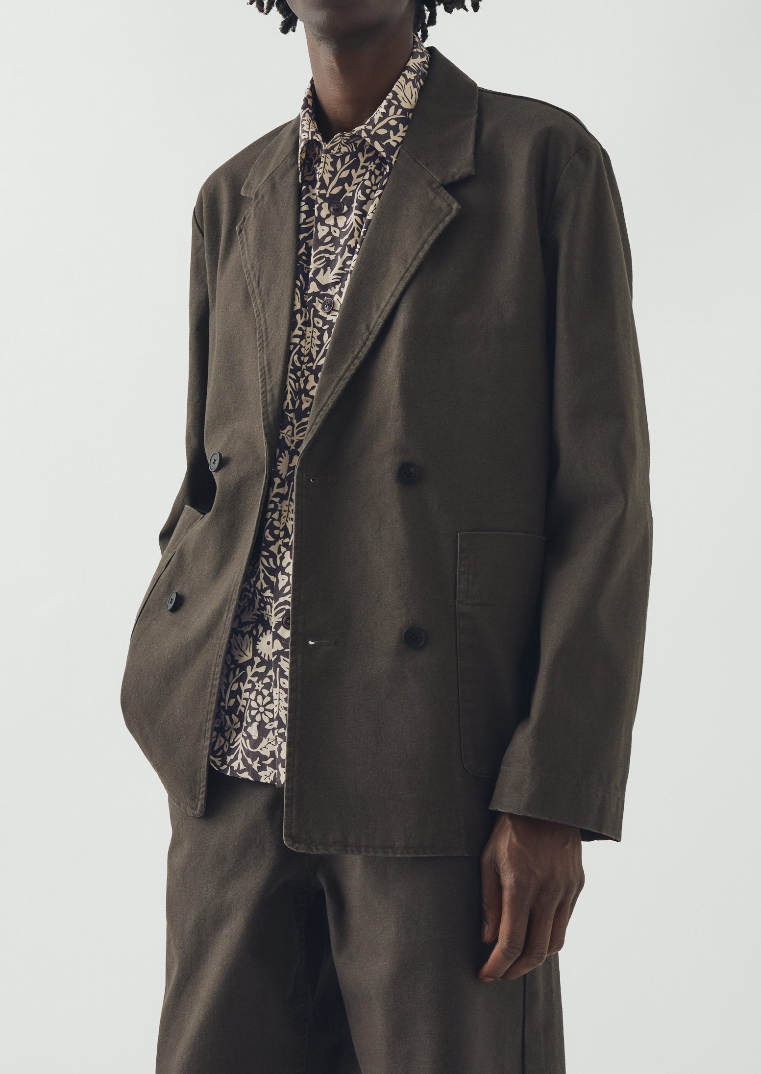 Cotton Canvas Double Breasted Jacket - Flint Grey