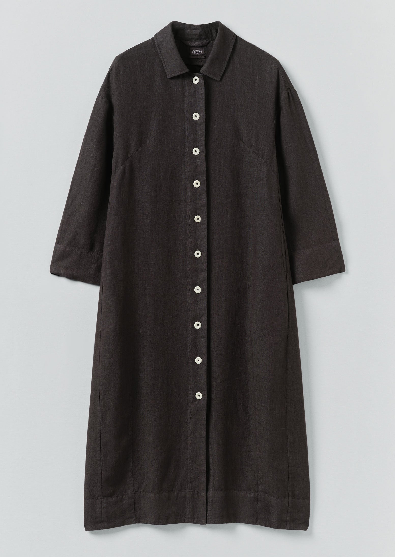 Garment Dyed Linen Button Shirt Dress - Black Pepper