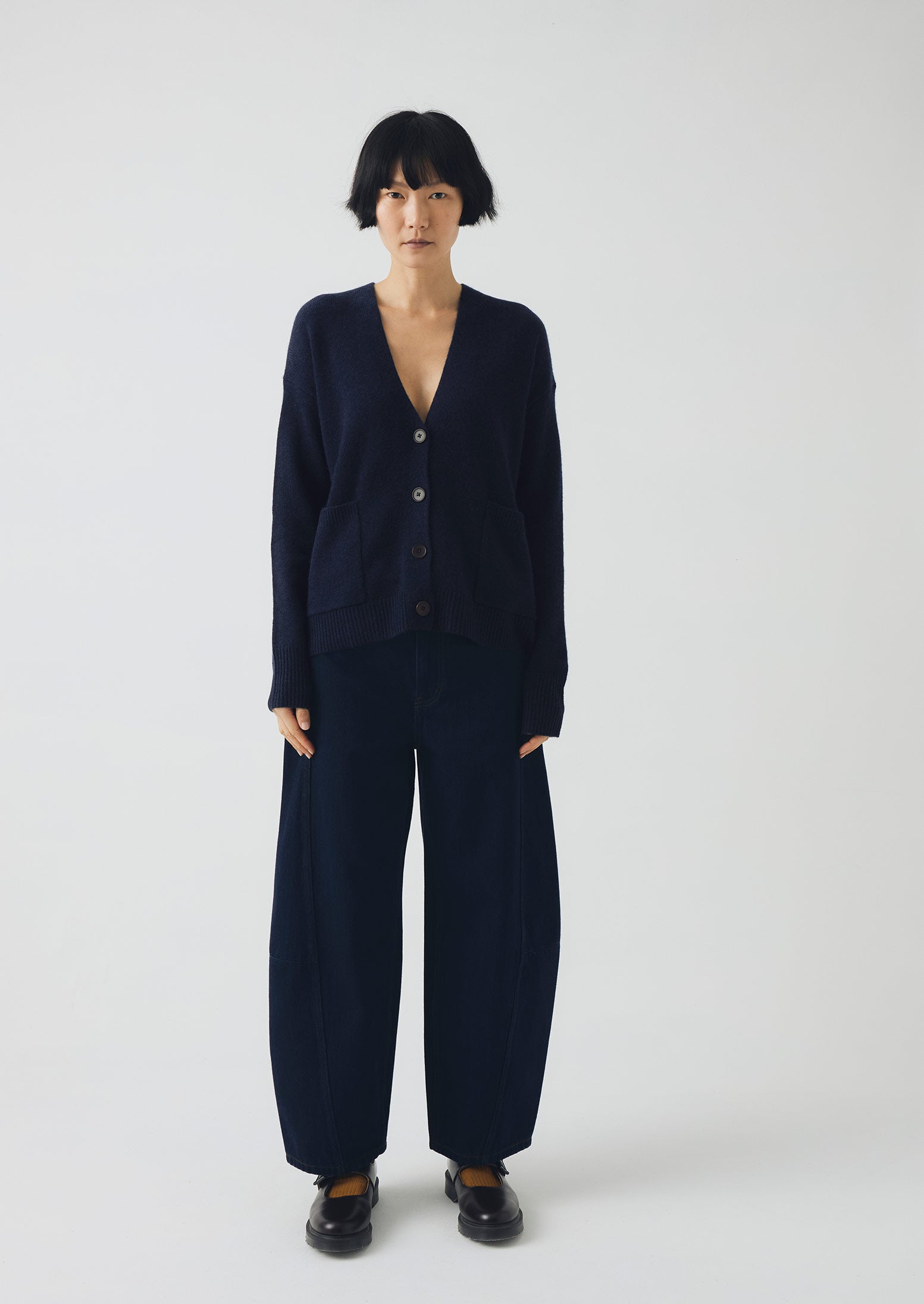Ffion Wool Cashmere Boxy Cardigan - Darkest Navy
