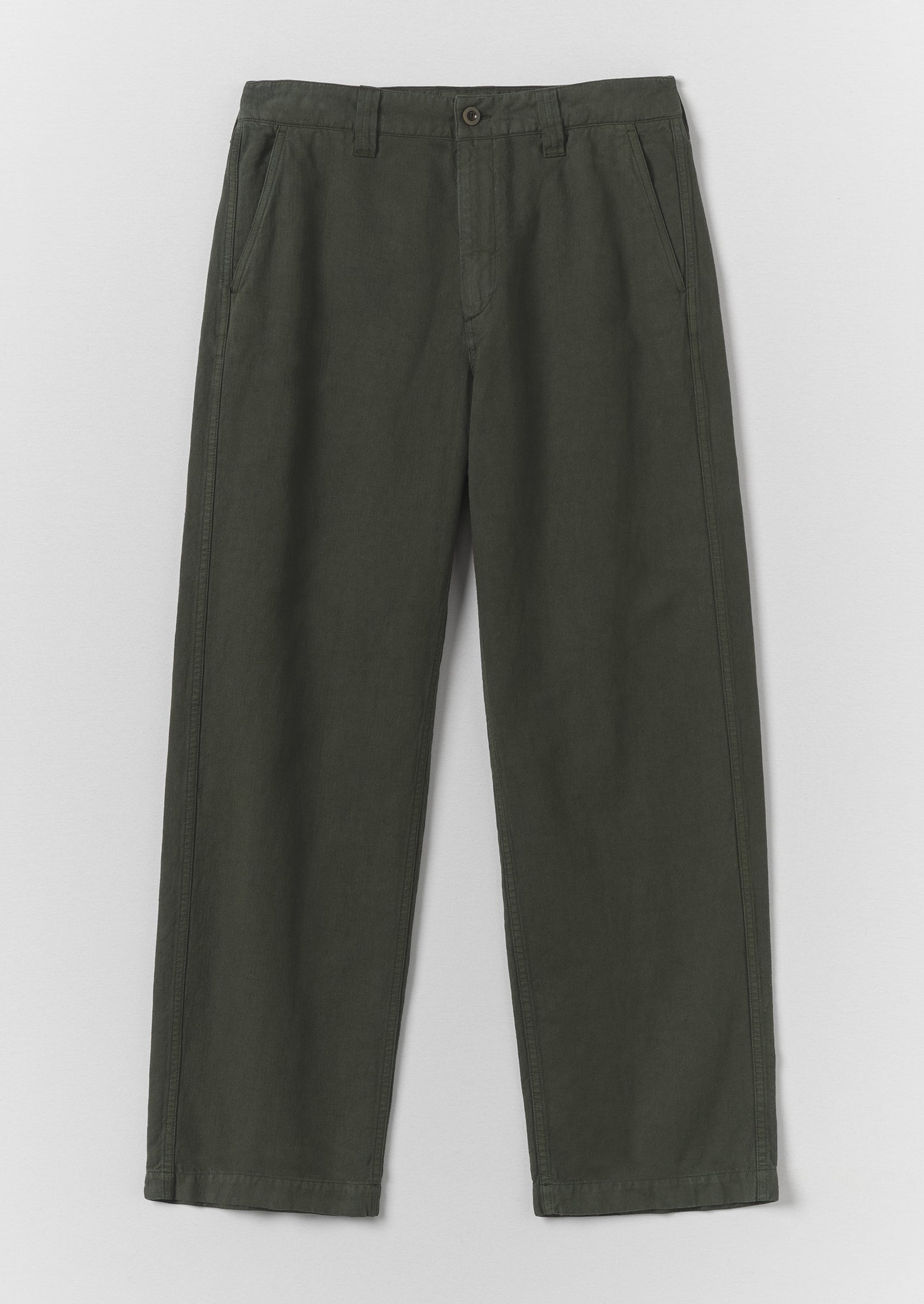Rory Straight Leg Cotton Linen Trousers - Dark Moss