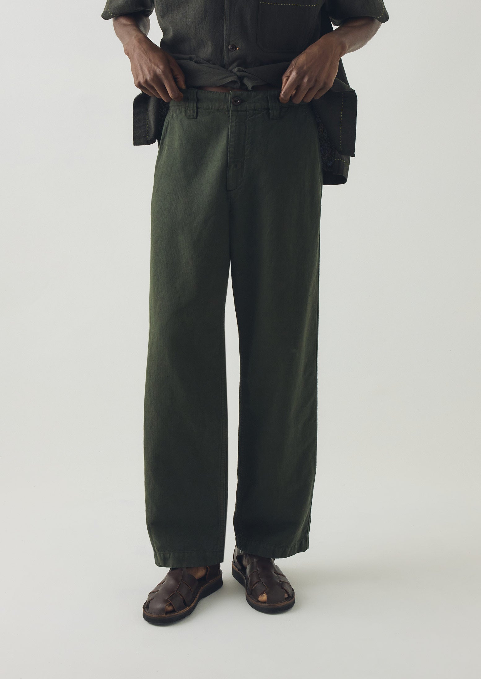 Rory Straight Leg Cotton Linen Trousers - Dark Moss