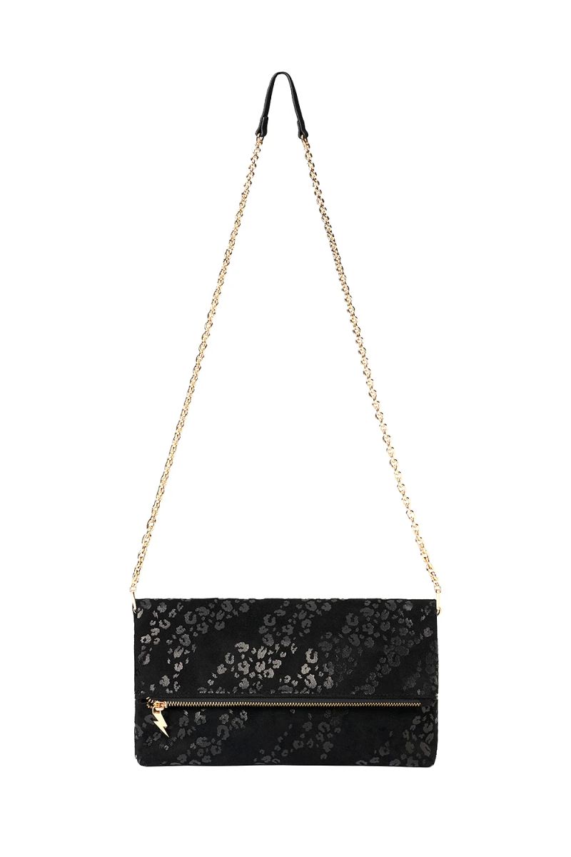 Black Leopard Faux Suede Cross Body Bag