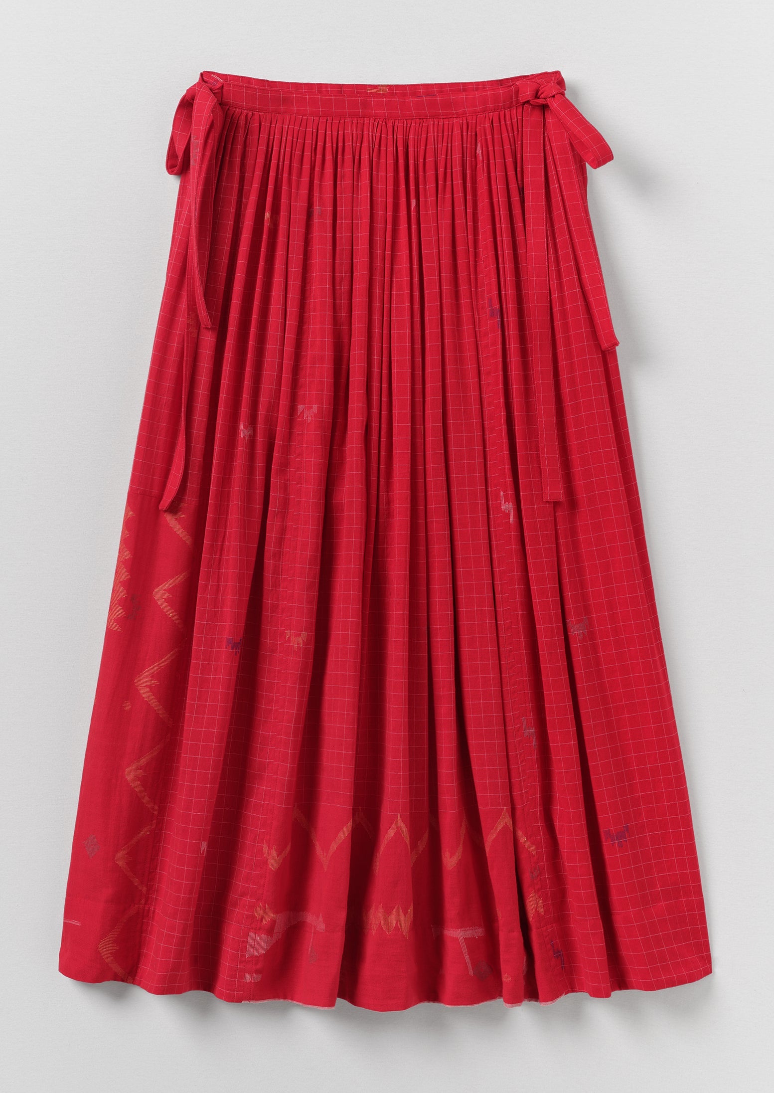 Jamdani Hand Woven Cotton Skirt - Maypole Red