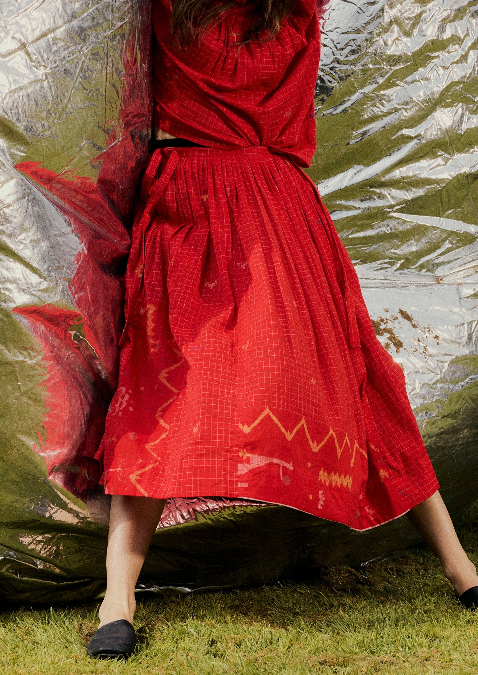 Jamdani Hand Woven Cotton Skirt - Maypole Red