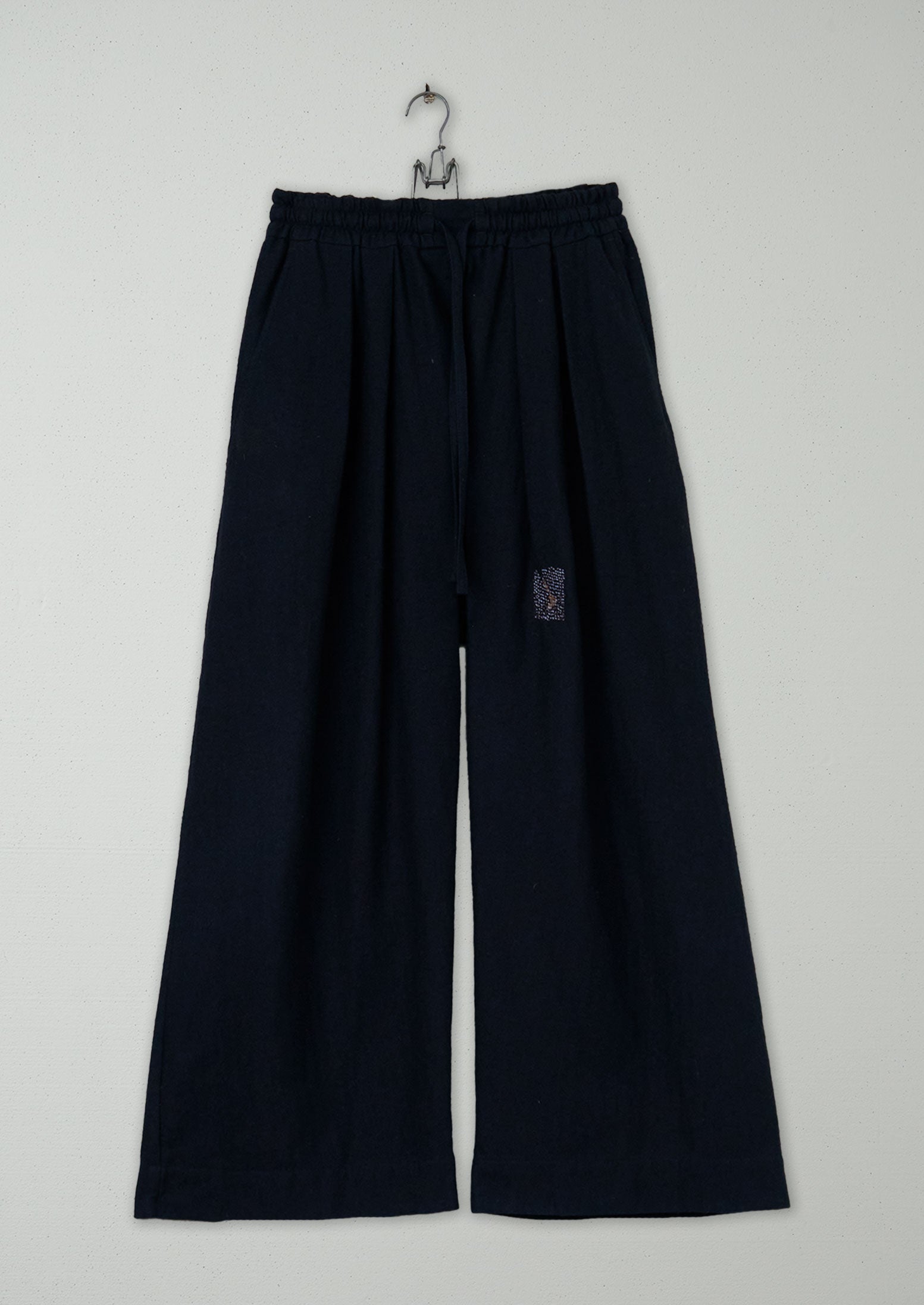 Renewed Cotton Wool Herringbone Pull on Trousers - Dark Navy