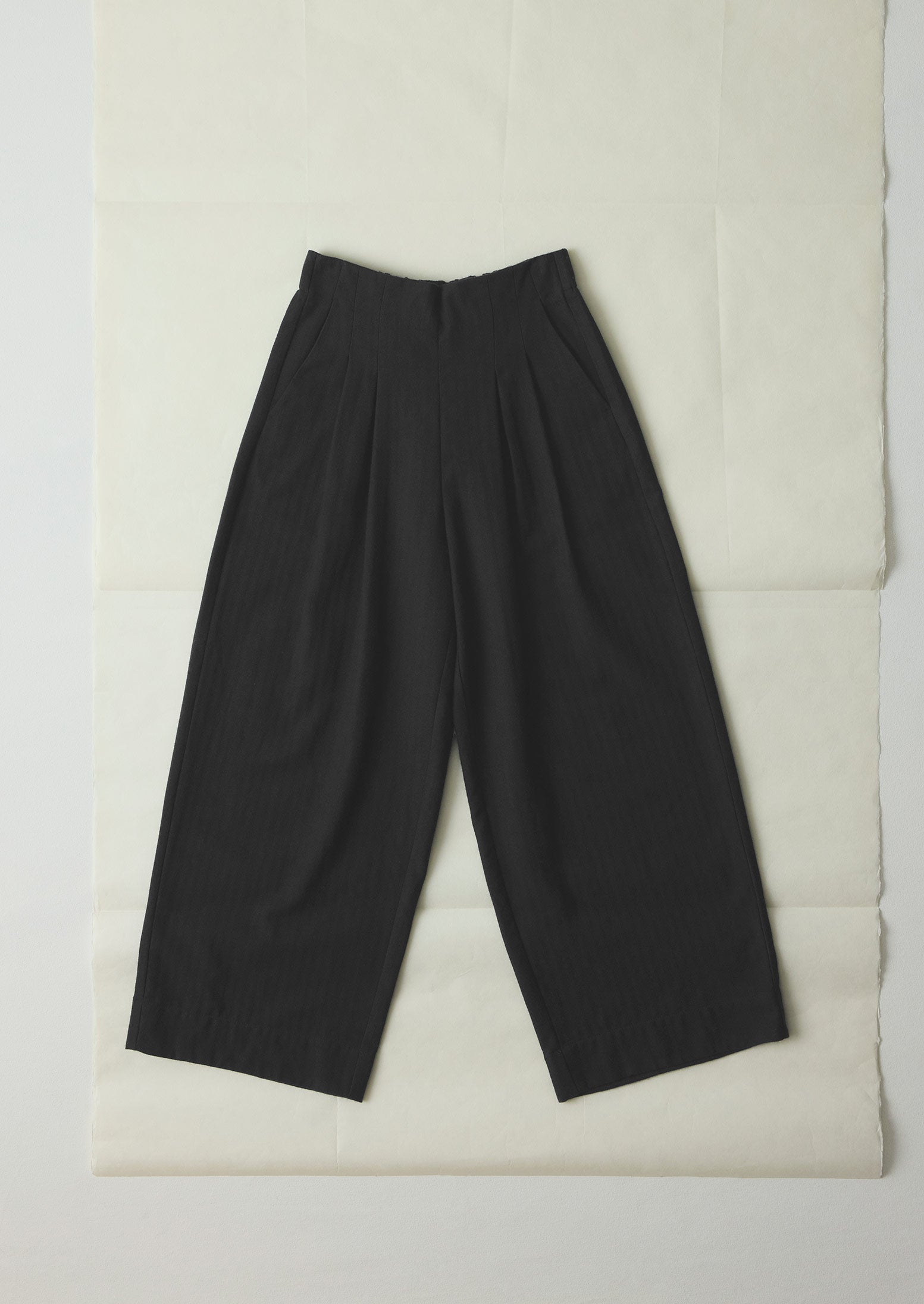 Corinne Wool Cotton Herringbone Wide Leg Trousers - Black