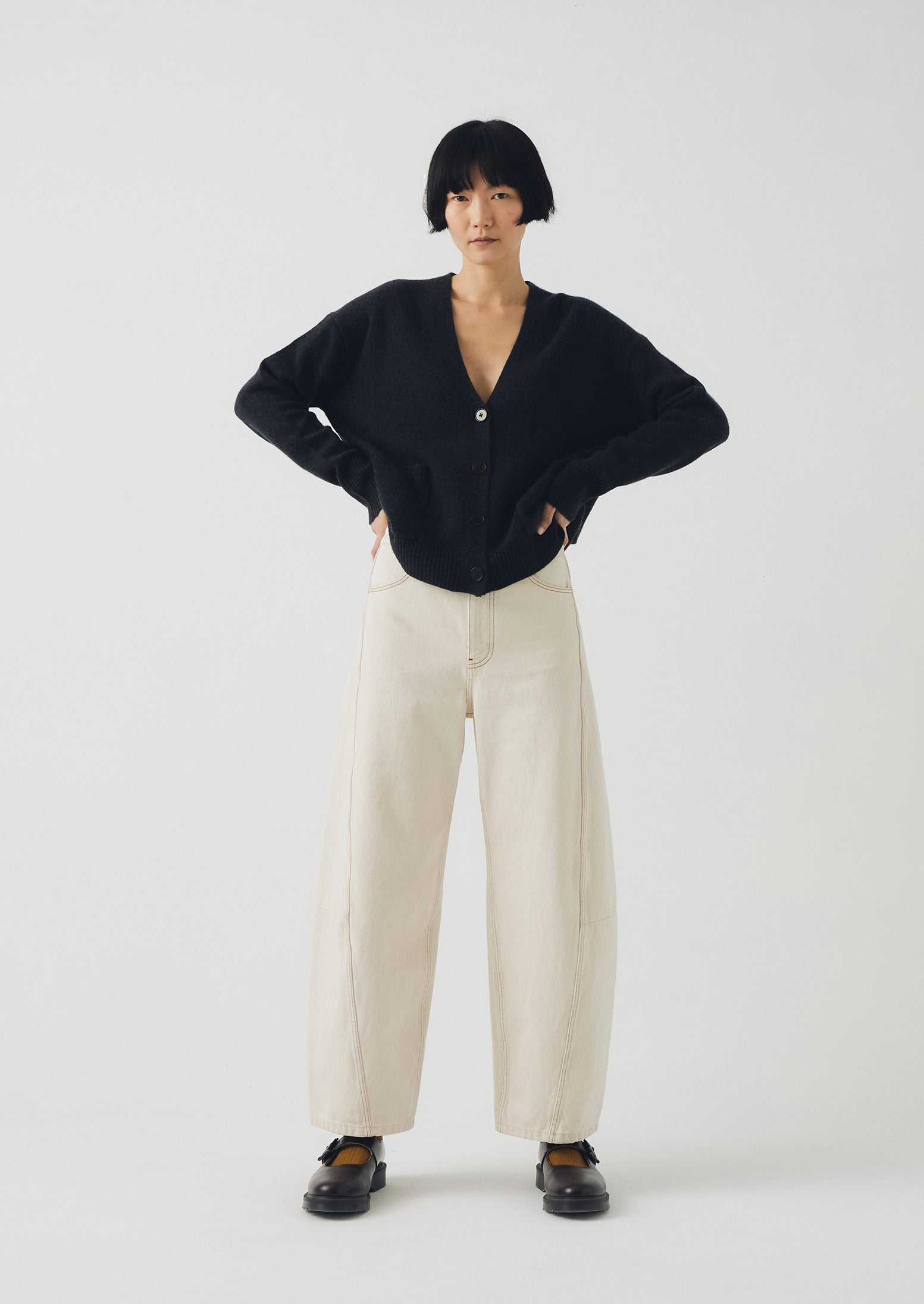 Ffion Wool Cashmere Boxy Cardigan - Charcoal