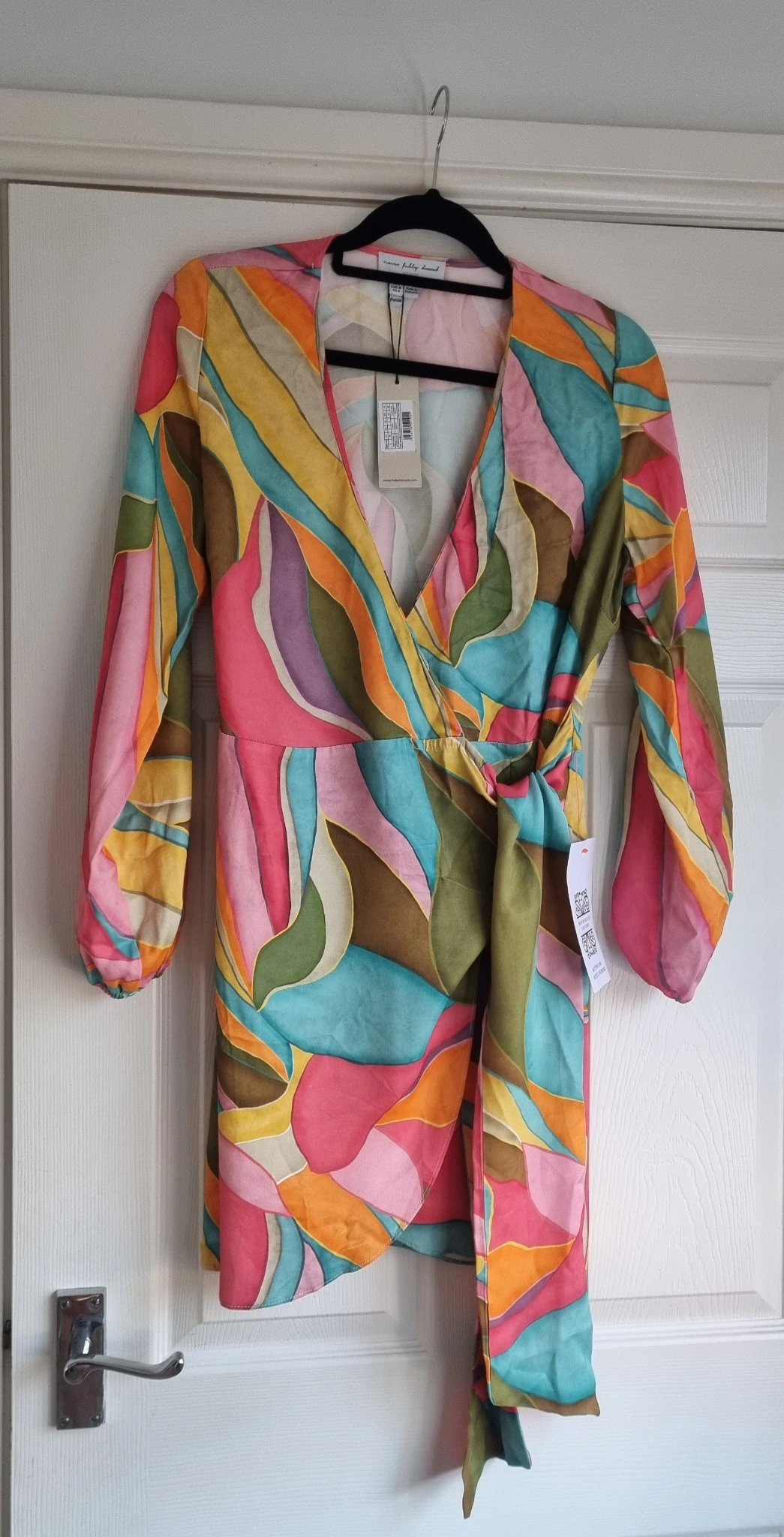 Never Fully Dressed Abstract Wrap Mini Dress | Green Multi | UK 8 Petite