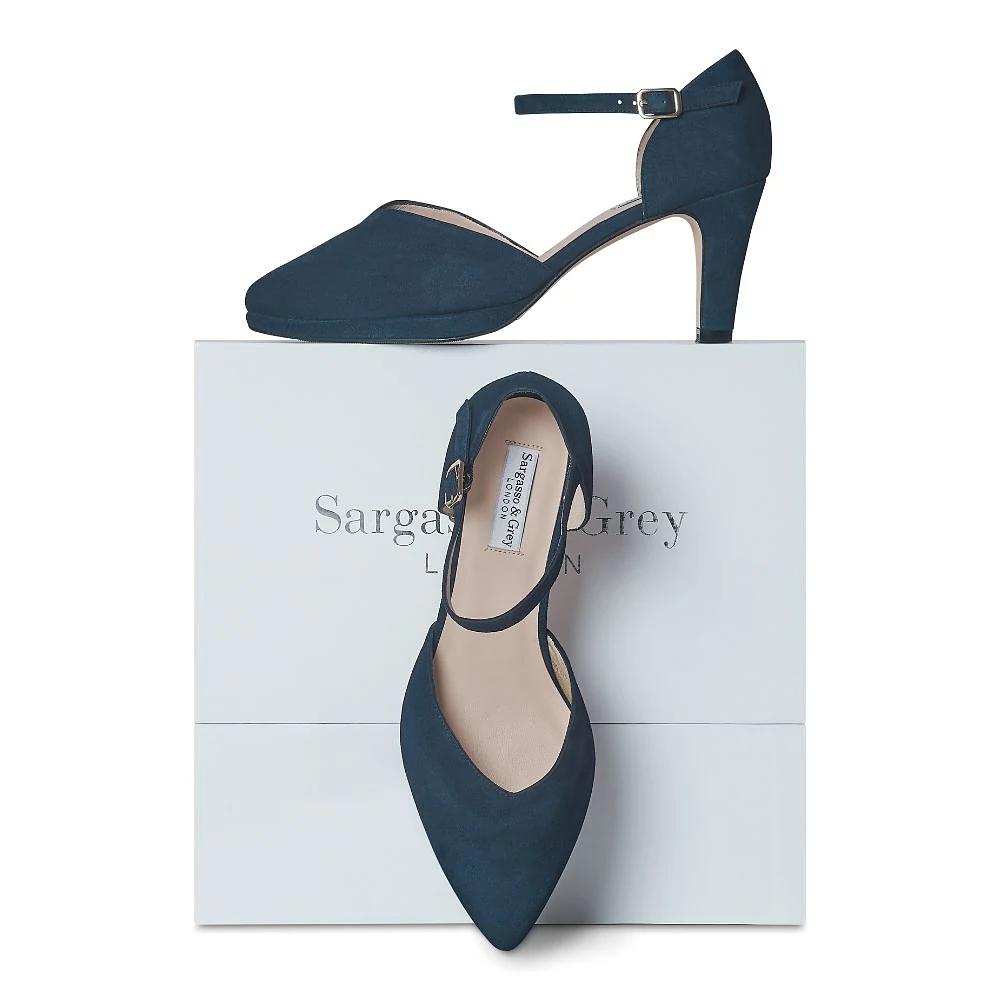 Puckle Extra-Wide Fit Platform Heels - Navy Suede