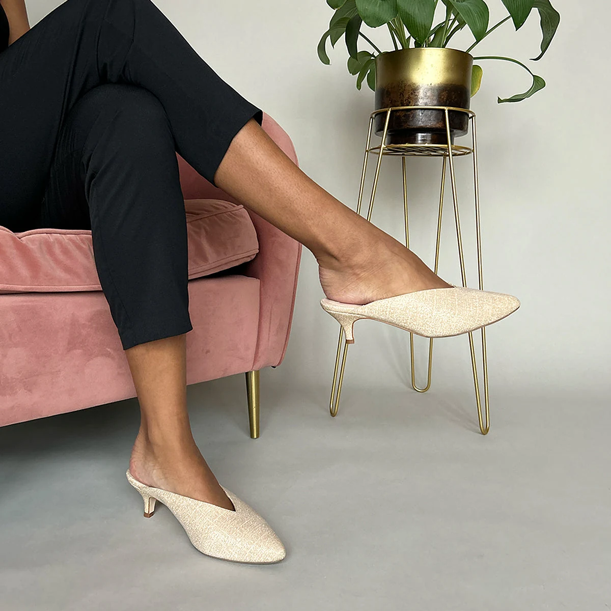 Jazz Wide Fit Mules - Gold Shine